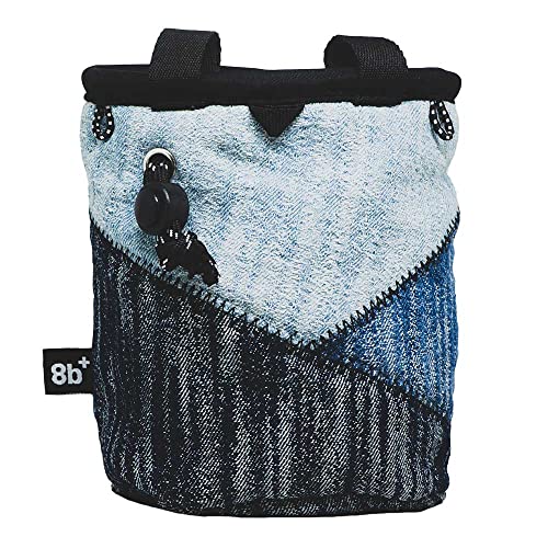 8BPLUS PROBAG - Chalk Bag for Climbing & Bouldering - Belt, Carabiner and Giftbox Included - Wide Opening - Brush Holders for Left & Right Handers - style: DENIM