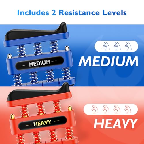 FitBeast Finger Strengthener, Finger Exerciser, Hand Exerciser for Improve Dexterity and Strength in Fingers, Hands, Forearms–Grip Strength Trainer for Musicians, Climbers - color: 2 Piece Set -Blue Red