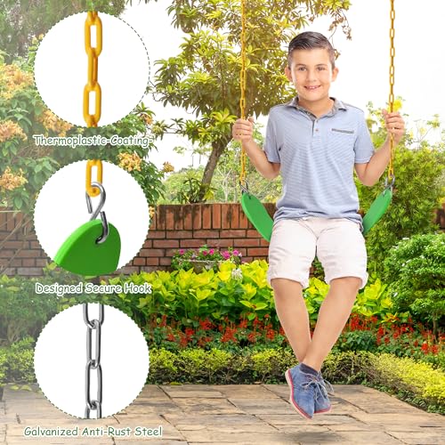 Sunnyglade 2PCS Swings Seats Heavy Duty with 66" Chain, Playground Swing Set Accessories Replacement with Snap Hooks, Support 250lb (2, Grass Green) - color: Grass Green