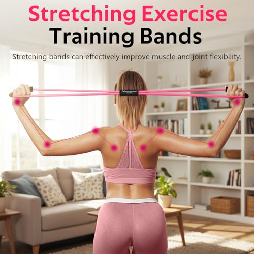 RENRANRING Figure 8 Fitness Resistance Bands with Handles - Exercise Tube Band Set of 3 for Arm and Shoulder Stretch, Rope 8 Word Elastic for Women and Men - color: Pink series