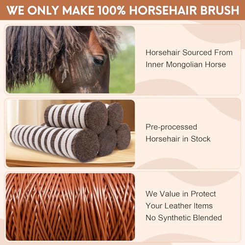 3pcs 100% Horse Hair Shoe Brush Kit Shoe Shine Kit Beech Wood Leather Care Set Suede Boot Cleaner Polish Applicator Dauber Buffing Cloth Soft Natural Bristles Men Gift Box for Boots Shoes Sneakers Car