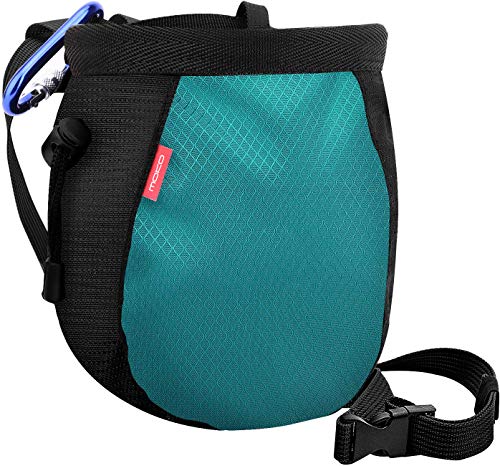 Moko Rock Climbing Chalk Bag, Bouldering Chalk Pot Bucket with Adjustable Belt & Carabiner Drawstring Climbing Gear - color: Light Blue & Black, style: Cylinder