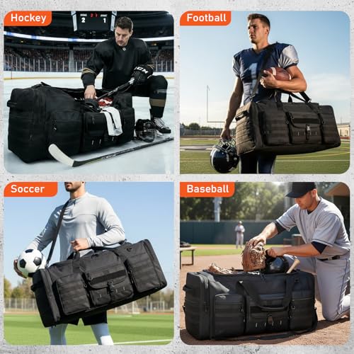 132L Extra Large Duffle Bag, Heavy Duty Sports Equipment Travel Duffel Bag | Perfect for Soccer Baseball Basketball Hockey Football Team Coaches & More - color: Black