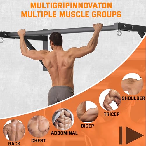 Pull Up Bar Wall Mounted, Heavy Duty 650 lbs Capacity Chin Up Bar, 48" Multi-Grip Strength Training Pull-up Bars, for Home Gym Garage/Backyard Total Body Workout, Ease Of Use Mounting - color: Black