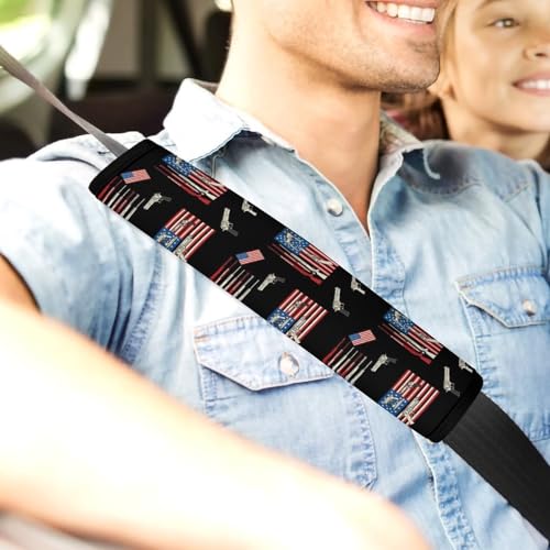 Soft Padded Car Seat Straps Shoulder Pads for Elderly Support, All Vehicles, 1 Pair American Flag Military Guns Shoulder Protector Anti-Slip Pad - color: Pattern 42