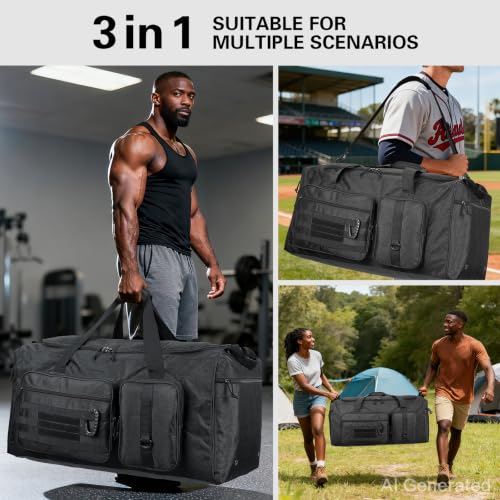 120L Extra Large Duffle Bag for Men, 32" Heavy Duty Sports Gym and Travel Duffel Bag with Shoes Compartment, Equipment Gear Bag for Football Soccer Baseball Hockey Helmets Pads, XL Giant Black - color: Black