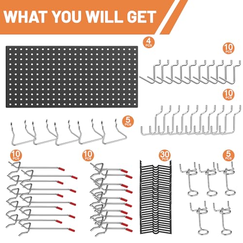 Ultrawall 4 Pack Metal Peg Board Panels with Hooks, Pegboard Wall Tool Organizer for Garage, 84pcs Peg Board with Accessories, 24"X12" - size: 4pack 24"X12"