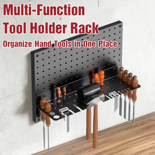Heavy Duty Metal Pegboard Wall Organizer with 30 Hooks, Shelf and Tool Rack | Extra thick rustproof metal with 2 storage boxes, drywall anchors and screws for garage, workshop, gym and tool storage