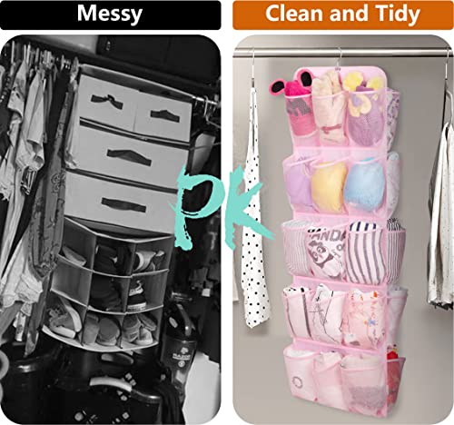 MISSLO 30 Large Pockets Dual Sided Hanging Shoe Organizer for Closet with Rotating Hanger Hanging Shoe Shelves, Pink - color: Pink