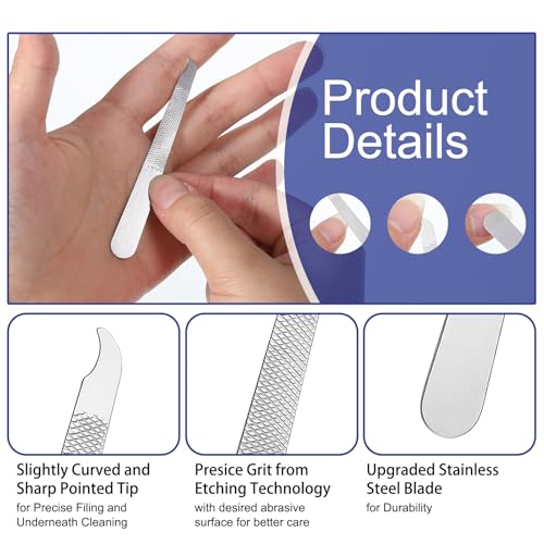 12 Pcs Metal Nail Files, Fingernail Files 3.6’’ Stainless Steel Thin Durable Nail File with Curved Sharp Pointed Tip Fingernail File
