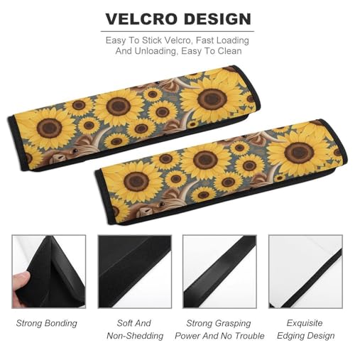 2 Pack Highland Cow Sunflowers Car Seat Straps Shoulder Pads Universal Fit Neck Strap Covers for Adults and Children, All Vehicles, Pressure Relief - color: Pattern 429