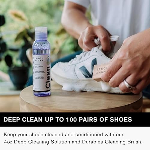 Jason Markk Essential Kit, Shoe Cleaner, 2-Piece Set, Deep Cleaning Solution & Durables Brush, Sneaker Care, Ideal for Footwear, Safe for Midsoles, Full-Grain Leather, Rubber, Plastic, and More, 4oz
