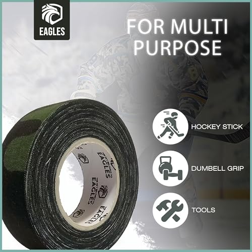 EAGLES Camo Tape Hockey Tape Multipurpose Cloth Tape Roll for Lacrosse Baseball & Softball Bats, Rackets, Pullup Bars, Handle Gardening Tools, Over Grip - Non-Reflective Camouflage Wrap - color: Camo