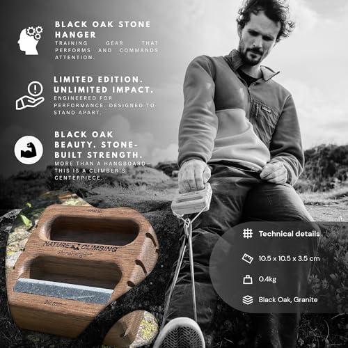 Portable Hangboard | Rock Climbing Hangboard | Hang Board for Climbing | Fingerboard | Strengthen Your Fingers | Bouldering Gifts | Hard Wood - color: Black Edition - Granite