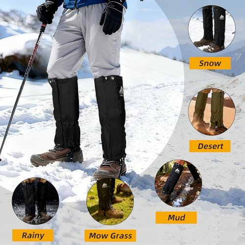 Adjustable Leg Gaiters, Waterproof Snow Boot Gaiters for Men Women with Hiking, Walking, Hunting, Snowshoeing, Climbing