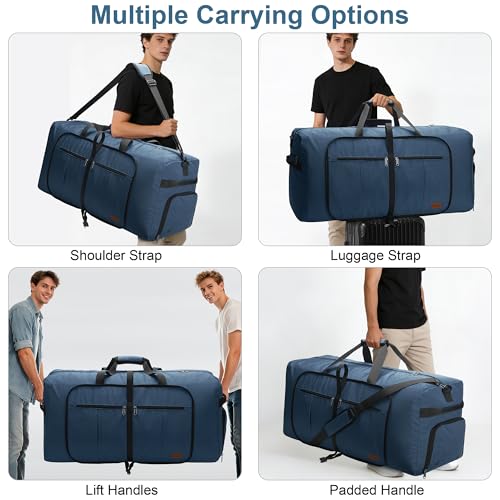120L Foldable Waterproof Travel Duffel Bag for Men and Women with Shoe Compartment (Dark Blue, EXTRA LARGE, 120L) - color: Dark Blue, size: 120L