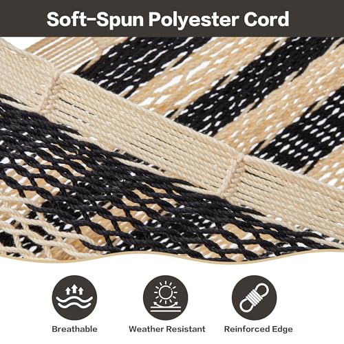 CHULIM Handwoven Mayan Hammock with 10ft Tree Straps, 550lbs Capacity Soft Rope Double Hammock, Portable Outdoor Hammock with Carry Bag for Camping Backyard Beach - Black White Stripe - color: Black White Stripe