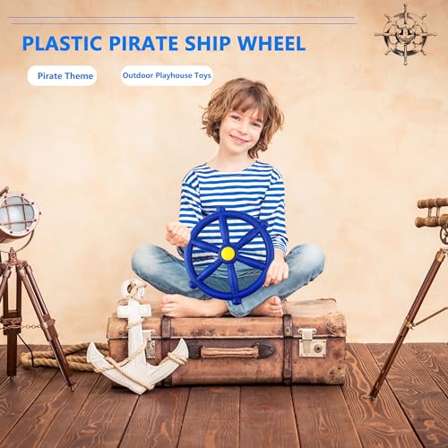 Playground Steering Wheel Plastic Pirate Ship Wheel Playground Swingset Steering Wheel Playset Accessories for Kids Outdoor Backyard Playhouse Treehouse (1, Blue) - color: Blue