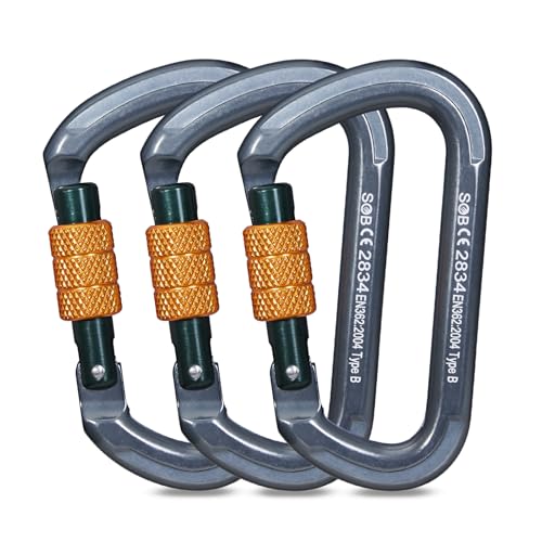 Auto Locking Rock Climbing Carabiner Clips, Heavy Duty Asymmetrical Carabiner Connector Used for Rappelling Rescue Outdoor Climbing, Mountaineer, Hammock, Camping - color: 28KN（3pack）