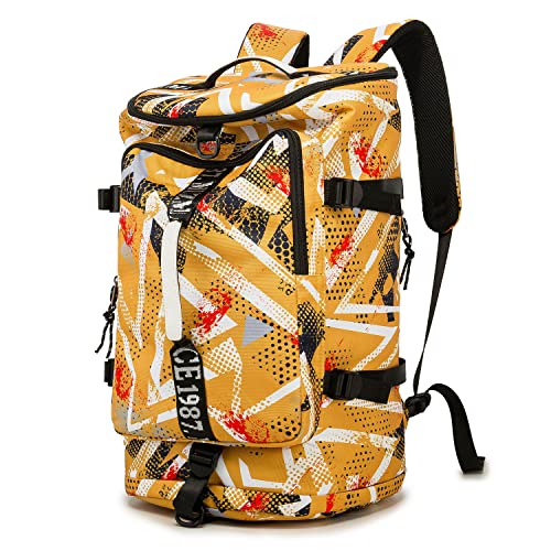 Gym Duffle Bag Waterproof black Laptop Backpack Suitable for Hiking, Fishing, Travel 40L Large Capacity Trendy Cool Lightweight Backpack for Men and Women - color: Yellow