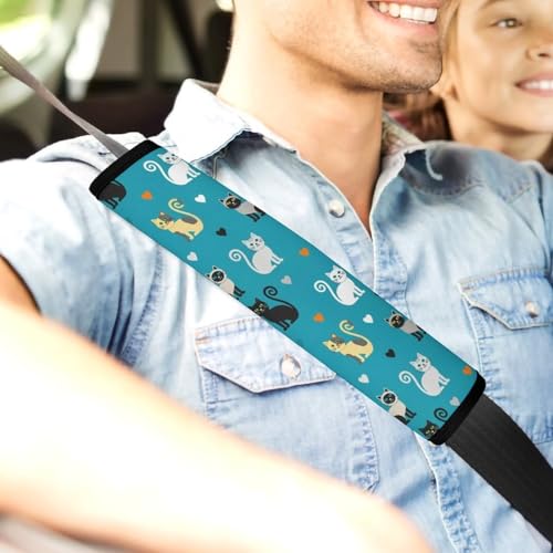 2PCS Cats Lovers Car Seat Belt Pad Universal Fit Seat Belt Covers Cushion for Kids, Car Seats Pushchair Strollers High Chair Pushchair, Easy Install (No Tool) - color: Pattern 984