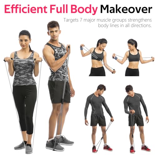 RENRANRING Figure 8 Fitness Resistance Bands with Handles - Exercise Tube Band Set of 3 for Arm and Shoulder Stretch, Rope 8 Word Elastic for Women and Men - color: Grey series