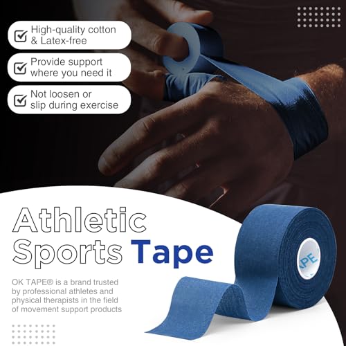 OK TAPE 4 Rolls Athletic Tape, Sports Tape, Very Strong Easy Tear Wrist Ankle Tape, No Sticky Residue | Athletes, Medical, Athletic Trainers- 1.5inch x 15yards (Blue) - color: Blue-4 Rolls, size: 15 yards