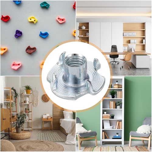 HARFINGTON M6x9mm T-Nuts 4 Pronged Tee Nut 0.73" x 0.35" Fully Thread Carbon Steel Inserts for Wood, Rock Climbing Holds, Cabinetry, Furniture 100pcs - size: M6x9mm, 18.5mm
