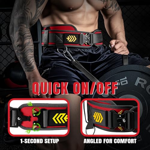 MANUEKLEAR 2-in-1 Weightlifting Belt & Dip Belt with 36.7 IN Rope, Double-Layer Weight Lifting Belts, Powerlifting Gym Weighted Belt for Pull Up Squat - color: Vibrant Red, size: M(30-33in)