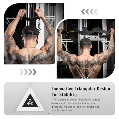 LAT Pull Down Bars Set, Triangular Stability LAT Pulldown Attachments with 8 Ergonomic Handles for Whole Back Training, Non-Slip Cable Machine Attachment for Gym Home Workout - color: Obsidian Black