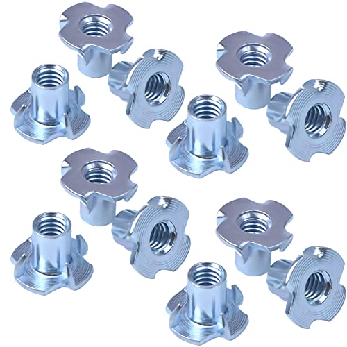 T Nuts 1/4"-20,Hincell 150pcs Zinc Plated Steel T-Nut 4 Pronged Tee Blind Nuts Assortment Kit for Wood, Rock Climbing Holds, Cabinetry, Furniture,etc. - size: 1/4"-20(150pcs)