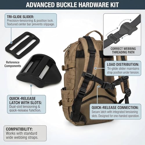 Ladder Lock Tri Glide Slide - Adjustable Strap Clips for Backpack/Gear Straps - Fits 3/4",1",1-1/4",1-1/2",2" Webbing - color: 6-pack for 1-1/2" Webbing