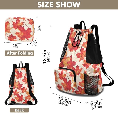 Drawstring Bags Climbing Gym Bag With Pockets Pull String Back Pack Waterproof Maple Leaf