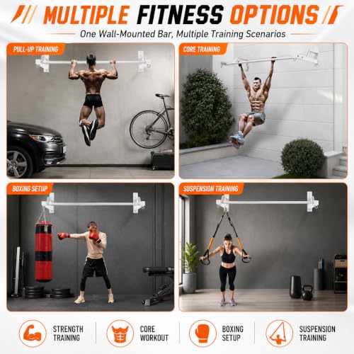 2026 Upgrade Pull Up Bar Wall Mounted - 600 lbs Heavy Duty Strength Training Pull-Up Bars, Ideal Rogue Pull Up Bar for Home and Commercial Gym, Easy Installation Chin Up Bar, Versatile Garage Pullup Bar - color: White