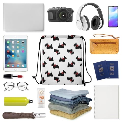 Water Resistant Drawstring Backpack Gym String Bag with Compartment for Yoga Swimming Beach Sports Unisex, Scottie Dog Funny Pattern Bags - color: Picture (35)