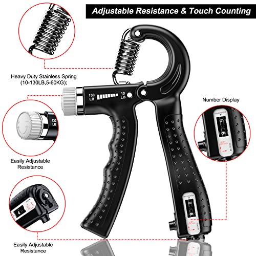 KDG Hand Grip Strengthener 2 Pack Adjustable Resistance 10-130 lbs Forearm Exerciser，Grip Strength Trainer for Muscle Building and Injury Recovery for Athletes - color: Black