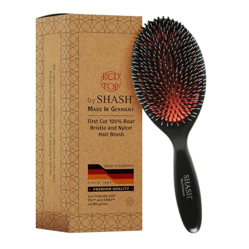 Since 1869 Hand Made In Germany - Nylon and 100% First Cut Boar Bristle Brush Suitable For Normal to Thick Hair - Gently Detangles, No Pulling or Split Ends - Softens Improves Texture, (Large) - size: Large