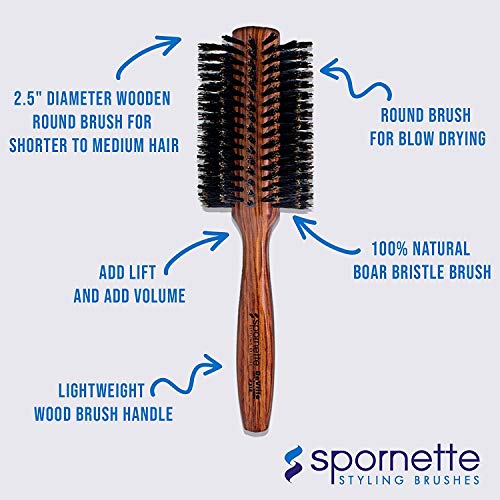 Spornette DeVille Boar Bristle Round Brush Set - Professional Hair Brushes Including 1.5, 2, and 2.5 inch Sizes - For Women, Men, & Kids - size: Set of 3 (1.5, 2, 2.5 Inch)
