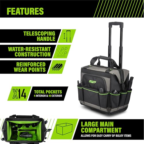 AWP Tool Bags, Premium Tool Bag, Black, Durable Tool Tote, for Professionals and Contractors - size: 14 Inch, style: Tool Bag