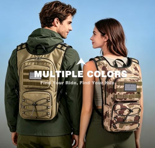 Hydration Backpack, Tactical Molle Water with 3L TPU Water Bladder | Lightweight Military Hydration Daypack for Hiking, Running, Cycling, Climbing, Biking, 105 oz, Breathable Back Panel - color: Khaki