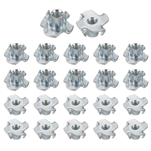 HARFINGTON M4x8mm T-Nuts 4 Pronged Tee Nut 0.57" x 0.31" Fully Thread Carbon Steel Inserts for Wood, Rock Climbing Holds, Cabinetry, Furniture 100pcs - size: M4x8mm, 14.5mm