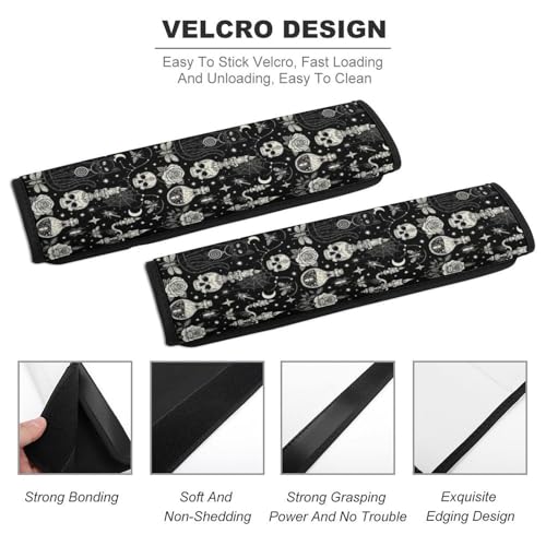 1 Pair Universal Soft and Comfortable Seat Belt Shoulder Pad for Kids, Stroller Pushchair High Chair, Black Cat Skull Goth Shoulder Protector, Anti-Slip Pad - color: Pattern 162