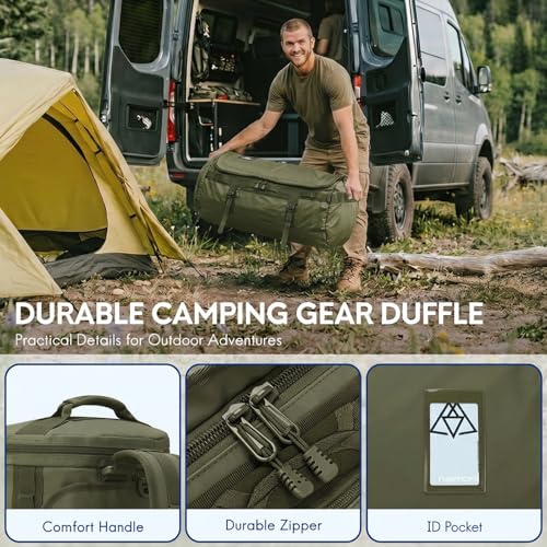 Haimont Heavy Duty Convertible Travel Duffel Backpack, Army Green, 90L | Shoe Compartment, Water-Resistant Tarpaulin, Wide U-Shaped Opening - color: Green, size: 90L