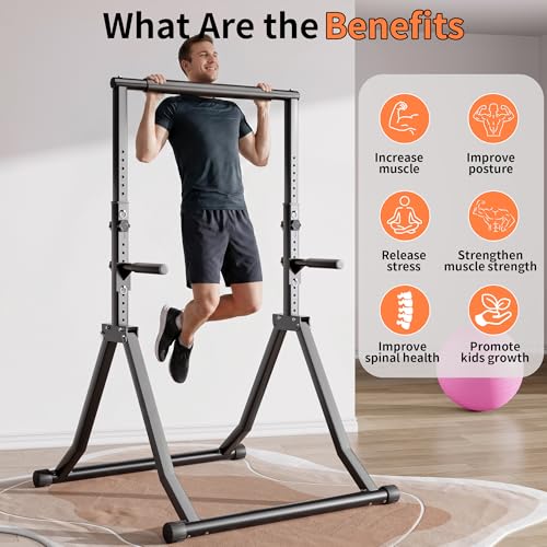Foldable Pull Up Bar Station 66.1''-84.6'' Power Tower - color: 66"-85" with Dual Dip Handles