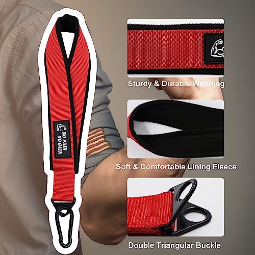 Arm Wrestling Training Strap Belt Hand Grip Arm Finger Forearm Exerciser Strengthener for Cable Machine and Free Weight - color: red with 18mm loading pin