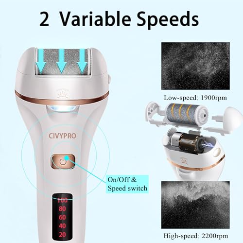 Electric Callus Remover for Feet, Long Service Time Foot Scrubber, Rechargeable Electronic Foot Files, Professional Pedicure Tools Pedicure Kit Feet Care for Crack Heel, Women Gift (White) - color: White