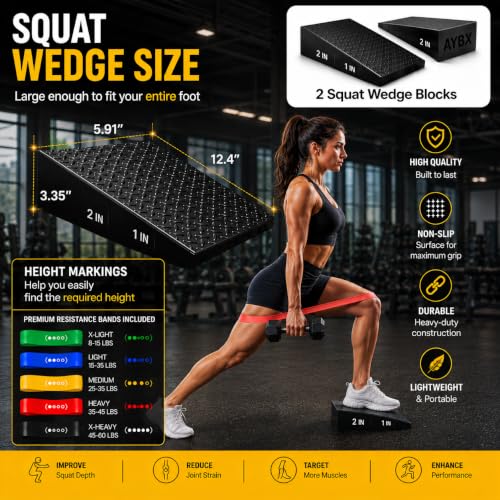 Squat Wedge Block, Non-Slip Adjustable Slant Board for Squats, 5 Bands | High-Density Rubber, Dual Heel Elevator, for Goblet Squats, Calf Raise Training & Deadlifts"