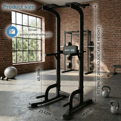 BARWING Pull Up Bar Station, Power Tower, Dip Station with 3D Backrest, Multi-Function Strength Training Stand Rack, Adjustable Height Dip Bar for Home Gym Workout Stand Fitness Exercise Equipment - color: P008-B