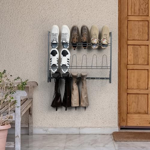 MyGift Premium Urban Gray Metal Hanging Shoe Rack for Walk in Closet, Mudroom and Entryway, Wall Mounted Space Saving Organizer for Shoes and Boots, Holds 9 Pairs - color: Grey (3 Tiers, 9 Pairs)