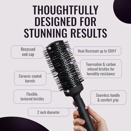ERGO Ceramic Ionic Round Brush for Blow Out - Salon Quality Hair Brushes for Women - Roller Brush for Blow Drying, Wet and Dry Hair Styling, Volumizing Hair Care - ER53: 2" - size: XL - 2 Inch